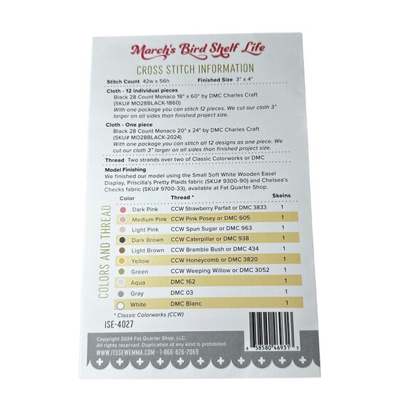 March Bird Shelf Life Cross Stitch Pattern Kit NEW Its Sew Emma Monthly Jar - Picture 3 of 3